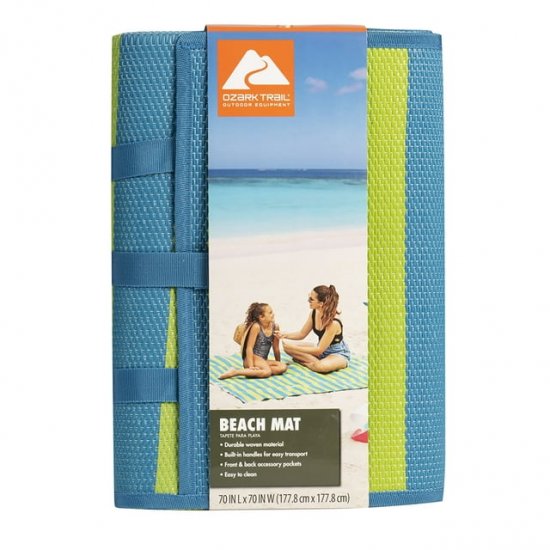 Ozark Trail Lightweight Turquoise/Green Beach Mat with Carry Straps, 70\"x70\"