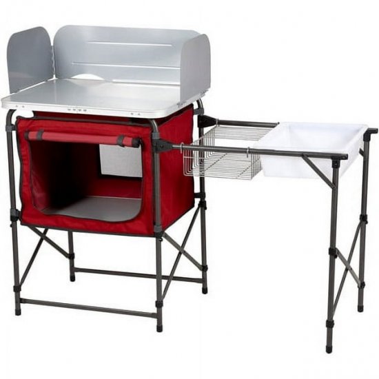 Ozark Trail Deluxe Camping Kitchen with Storage, Silver and Red, 31\" Height x 13\" Width x 8.25\" Length