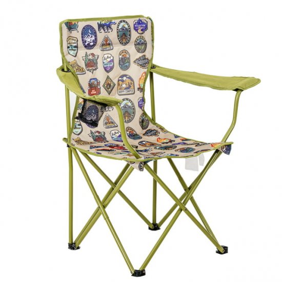 Ozark Trail Camp Chair, Green with Camping Patches, Adult, 5.07 Pounds