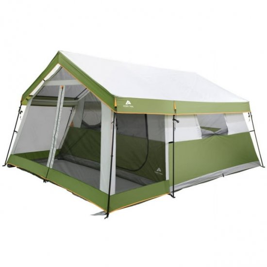 Ozark Trail 8-Person Family Cabin Tent 1 Room with Screen Porch, Green, Dimensions: 12\'x11\'x7\', 45.86 lbs.