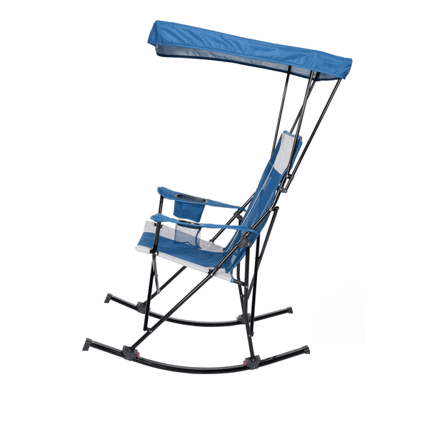 Ozark Trail Mesh Tension Rocking Camp Chair with Canopy, Blue and Grey, Detachable Rockers, Adult